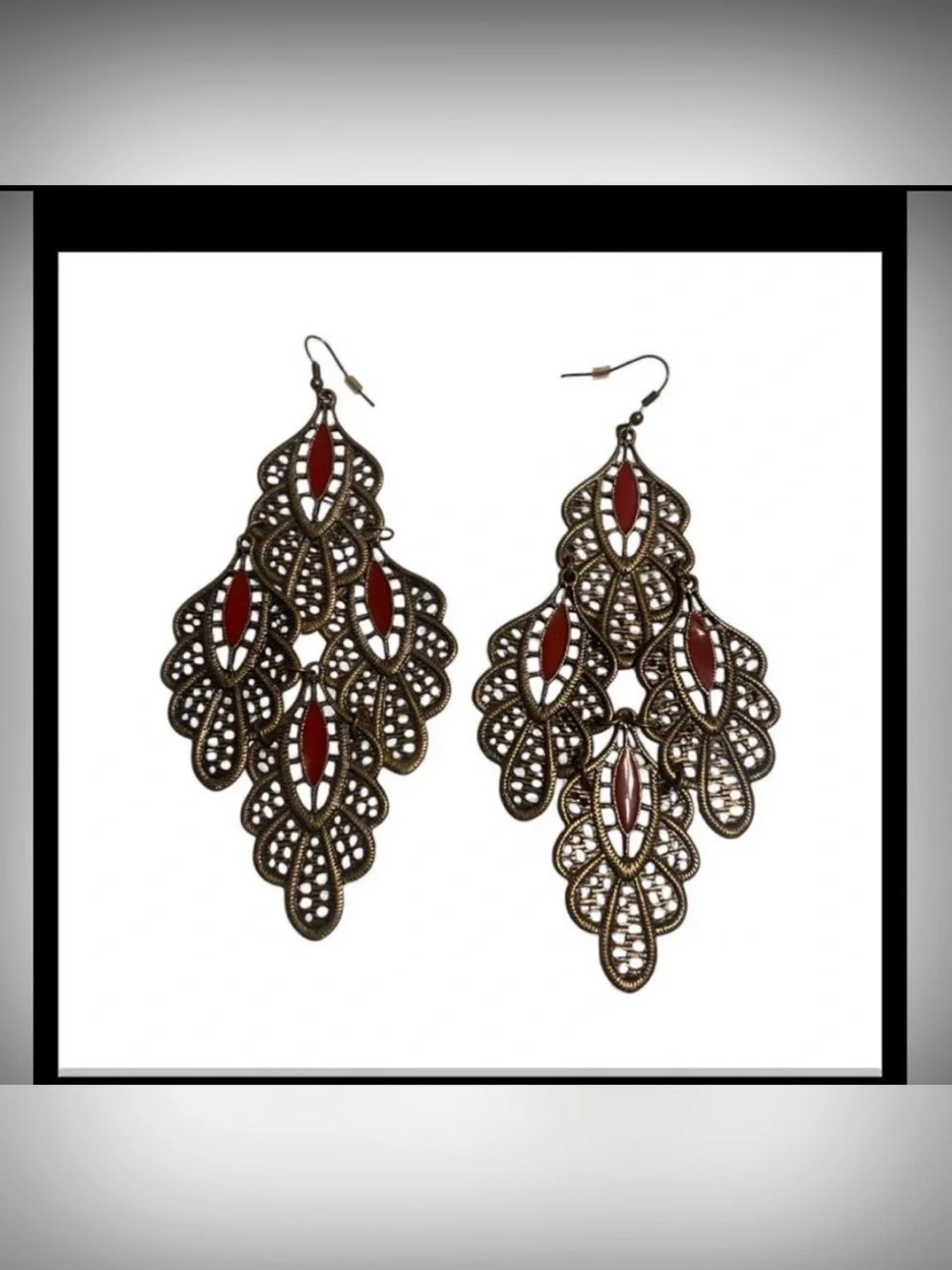 Brass Tone Enamel Statement Pierced Earrings #7686